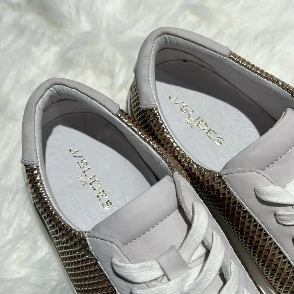 J/Slides Gold Hilton Leather‎ Platform Sneaker. Size 7.5.  B69